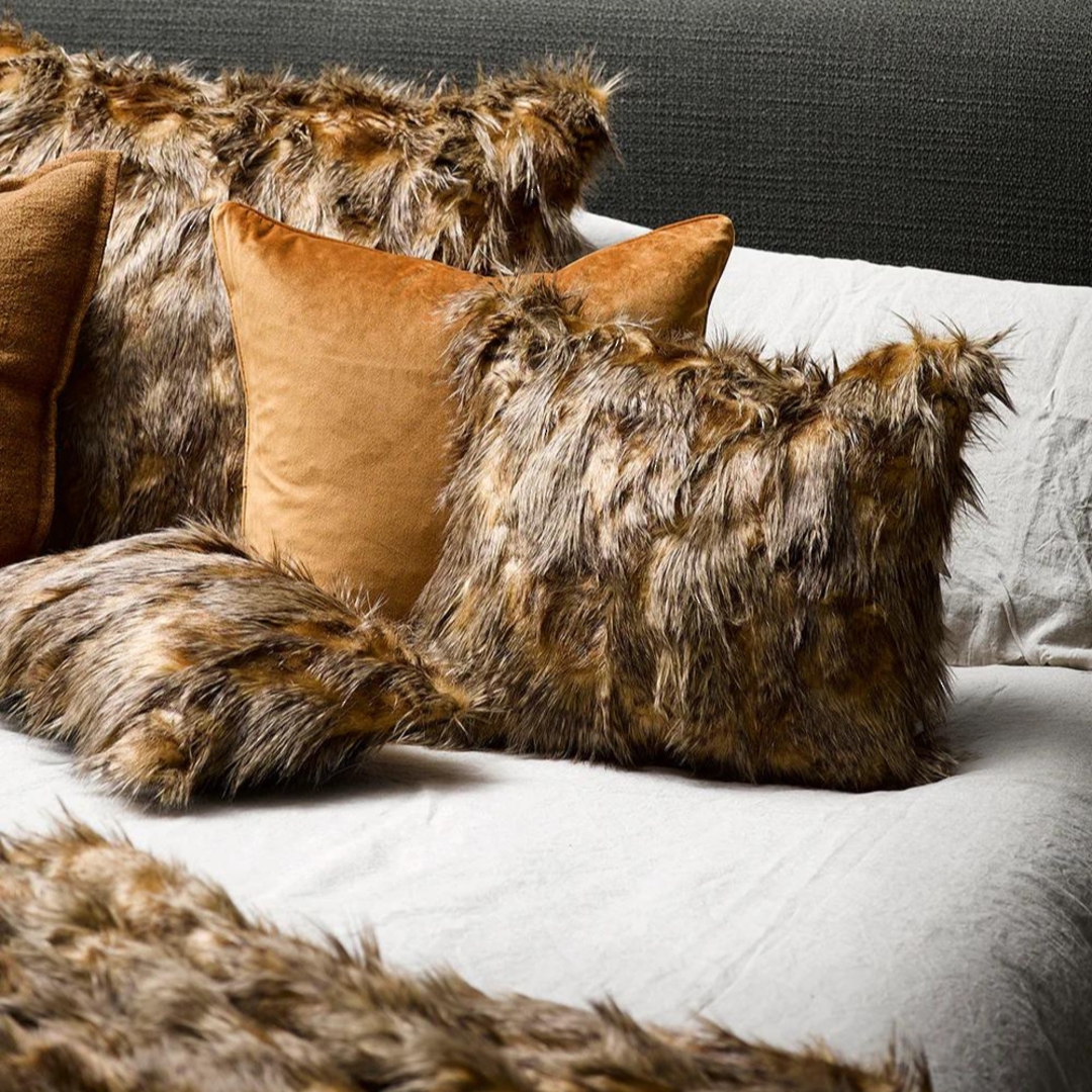 Heirloom Faux Fur Feather Cushion - Red Fox 45cm image 1